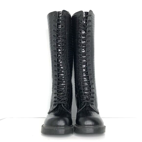 NEW Vintage Dr Martens Croc Patent Leather Knee High Square Toe Heeled Boots 7 - Picture 9 of 14